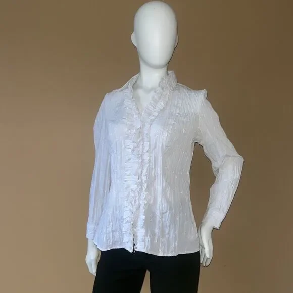 Denver Hayes White Womens Button Down V Neck Shirts Long Sleeve. - Picture 2 of 14